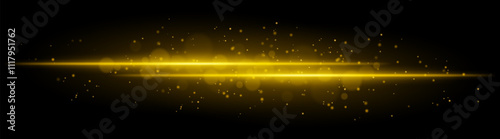 Golden glowing line beam. Horizontal light beam with sparkling particles, radiant golden glow, abstract illumination, decorative lighting effect, warm and vibrant design