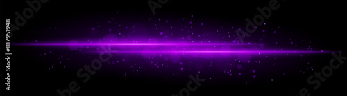 Purple glowing line beam. Horizontal light beam with sparkling particles, radiant golden glow, abstract illumination, decorative lighting effect, warm and vibrant design