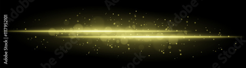 Golden glowing line beam. Horizontal light beam with sparkling particles, radiant golden glow, abstract illumination, decorative lighting effect, warm and vibrant design