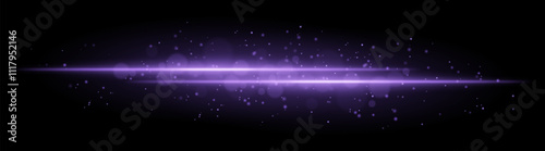 Purple glowing line beam. Horizontal light beam with sparkling particles, radiant golden glow, abstract illumination, decorative lighting effect, warm and vibrant design