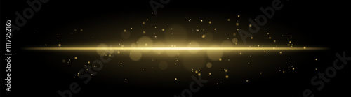 Soft golden glow. Horizontal light beam with subtle particles, warm illumination, abstract lighting effect, minimalistic design, radiant and elegant decor