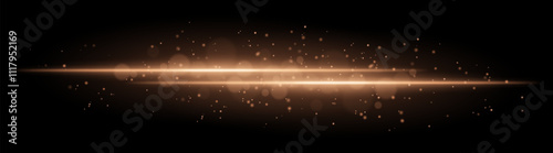 Orange glowing line beam. Horizontal light beam with sparkling particles, radiant golden glow, abstract illumination, decorative lighting effect, warm and vibrant design