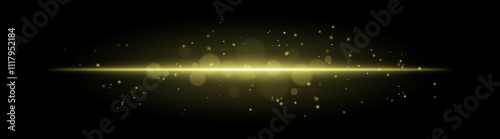 Soft golden glow. Horizontal light beam with subtle particles, warm illumination, abstract lighting effect, minimalistic design, radiant and elegant decor