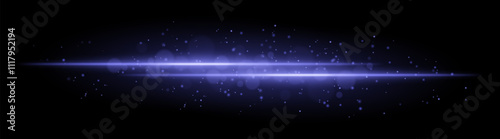 Blue glowing line beam. Horizontal light beam with sparkling particles, radiant golden glow, abstract illumination, decorative lighting effect, warm and vibrant design