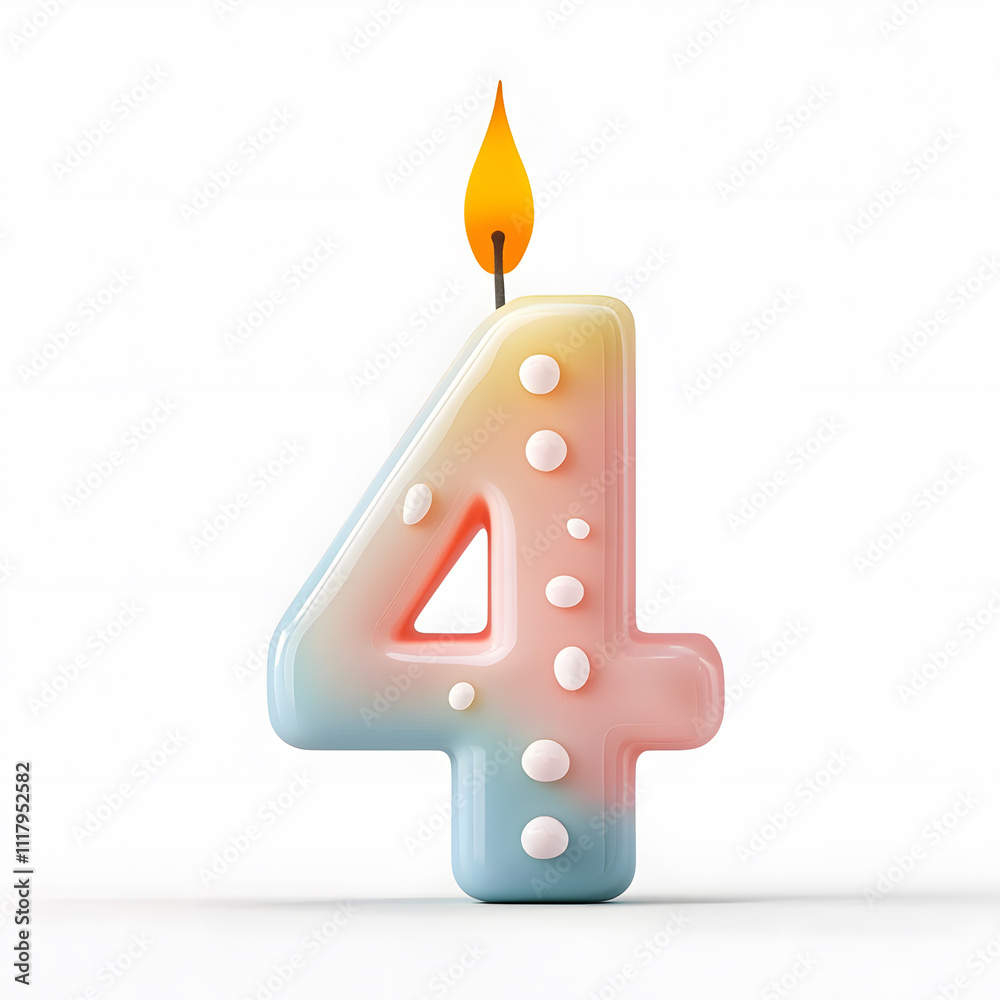 Happy Birthday burning candle in the form of number 4 isolated on white background Happy Birthday burning candle in the form of number 4 isolated on white background