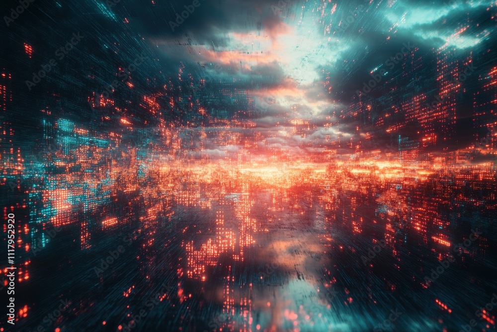 Virtual reality landscape transformation digital world abstract art futuristic environment aerial view modern concept Virtual reality landscape transformation digital world abstract art futuristic environment aerial view modern concept