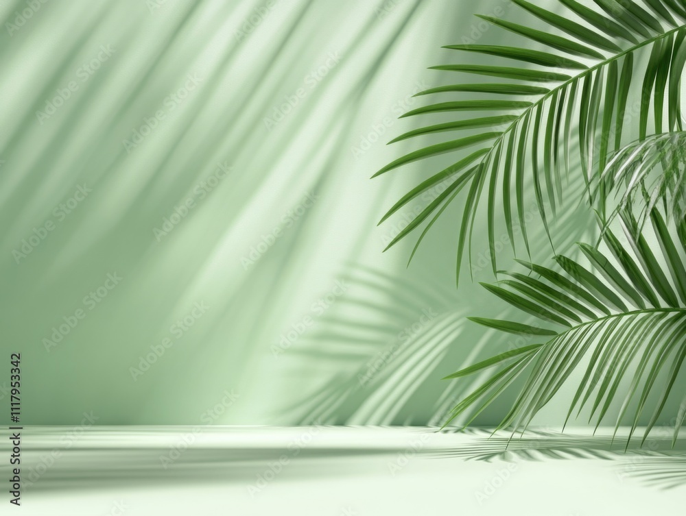 Fototapeta premium Natural setting with palm trees under a bright sun. Perfect for relaxation, vacations or tropical getaways.