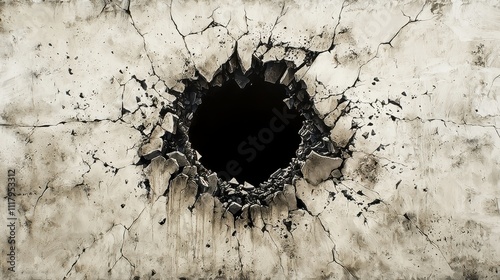 Minimalist Take on Destruction Featuring a Black Hole in a Cracked Wall