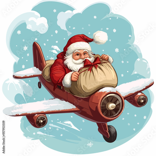 Santa Claus & Gifts in Airplane: Festive Christmas Delivery Concept photo