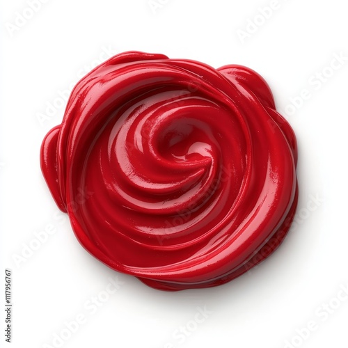 Luscious Raspberry Sauce Swirl with Creamy Texture on White Background, Photorealistic Food Photography