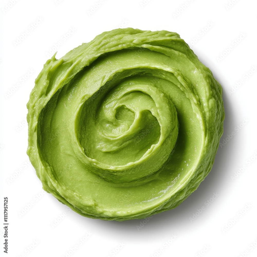Creamy Avocado Guacamole Swirl on White Background, photorealistic Food Photography Creamy Avocado Guacamole Swirl on White Background, photorealistic Food Photography
