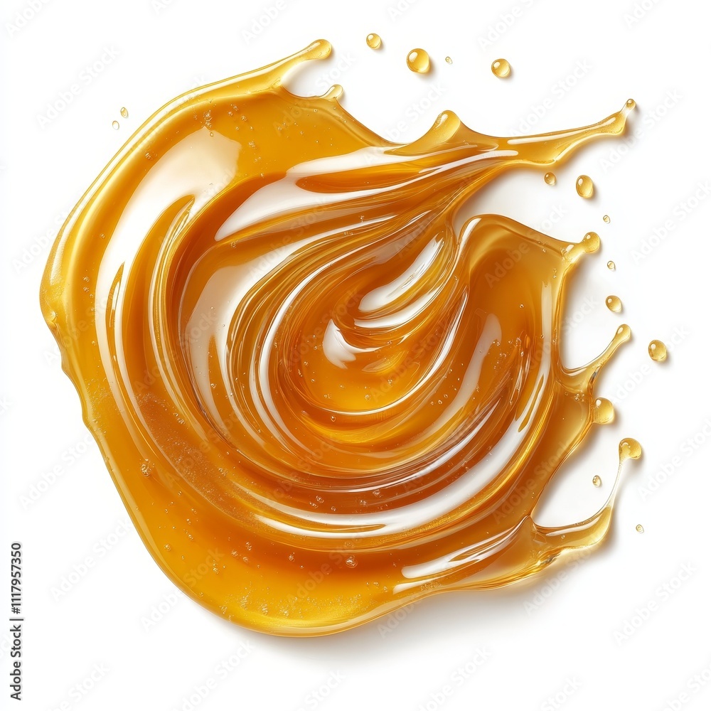 Golden Honey Swirl Artwork on Minimal White Background, Photorealistic Beauty with Rich Tones and Sticky Texture Golden Honey Swirl Artwork on Minimal White Background, Photorealistic Beauty with Rich Tones and Sticky Texture