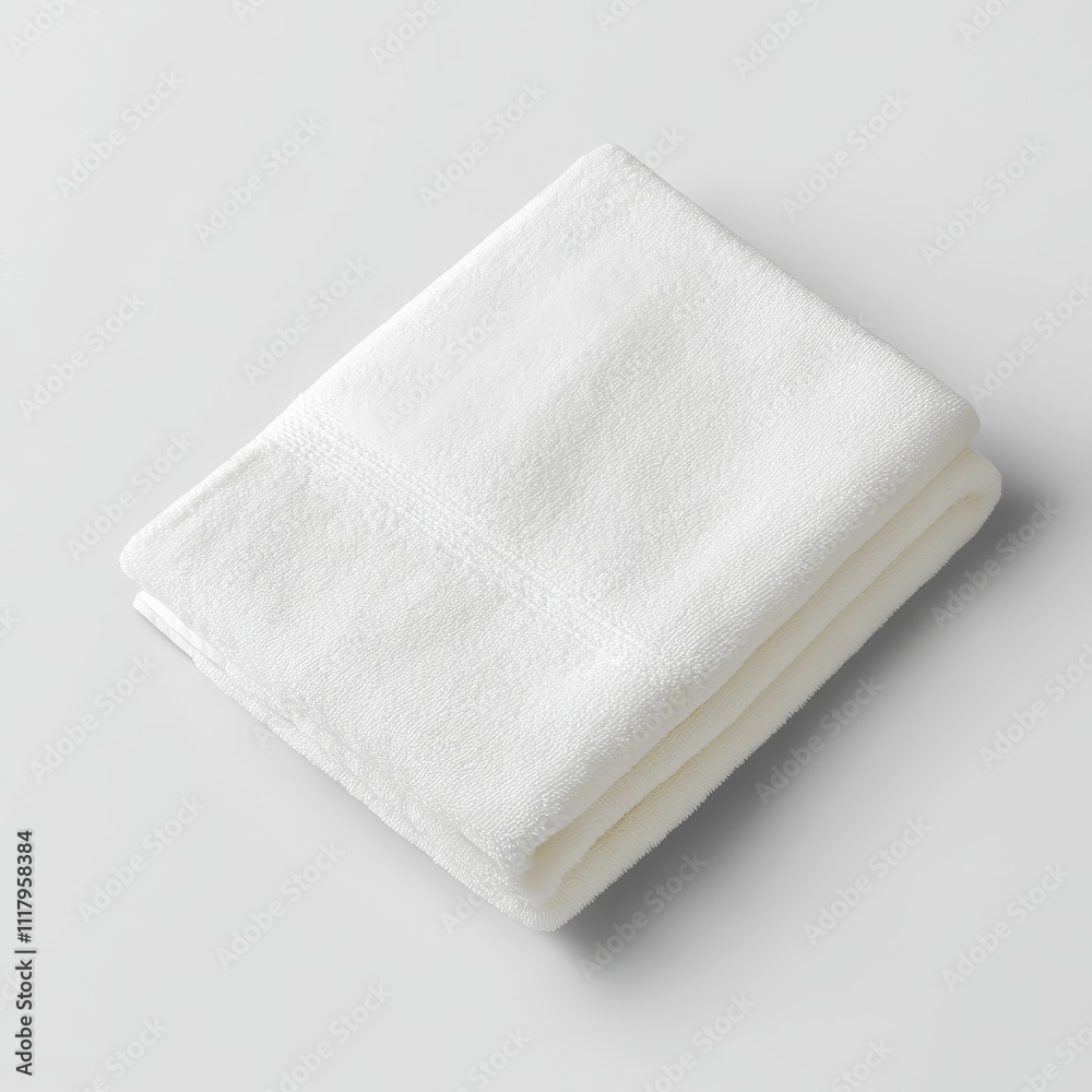 Eco-Friendly Organic Cotton Face Towel Folded Neatly on White Background - Photorealistic Textured Fabric Detail Eco-Friendly Organic Cotton Face Towel Folded Neatly on White Background - Photorealistic Textured Fabric Detail
