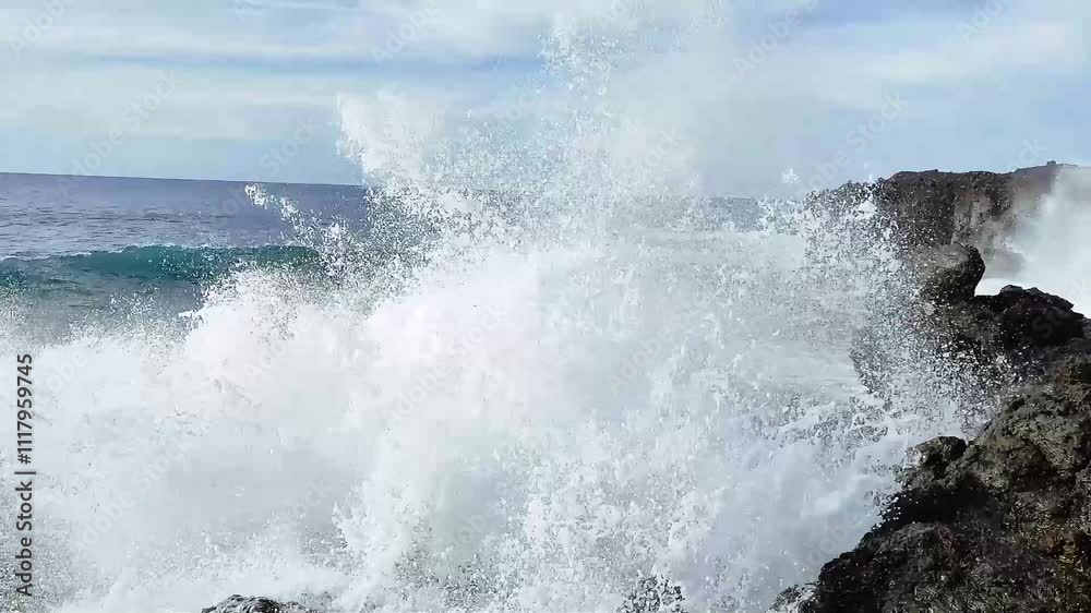 Seascape. Rocky shore of a raging ocean. Lanzarote, Canary Islands. Spain. Seascape. Rocky shore of a raging ocean. Lanzarote, Canary Islands. Spain.