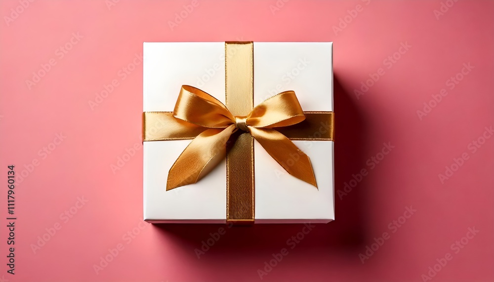 Elegant square gift box with a satin gold ribbon tied into a perfect bow, placed against a soft pink background, ideal for luxury gifting, celebrations, and special occasions. Elegant square gift box with a satin gold ribbon tied into a perfect bow, placed against a soft pink background, ideal for luxury gifting, celebrations, and special occasions.