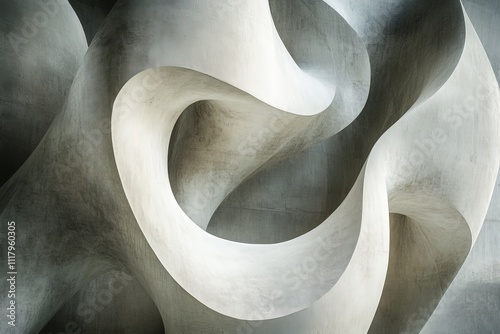 An abstract sculpture featuring intricate, flowing curves rendered in monochrome tones, creating an elegant and mesmerizing visual experience of organic forms. photo