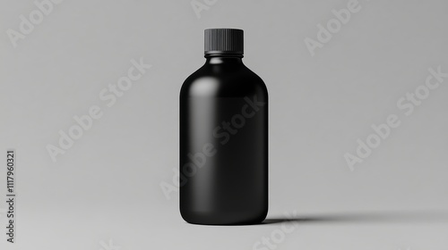 Black Glass Bottle on Gray Background, Simple Product Presentation