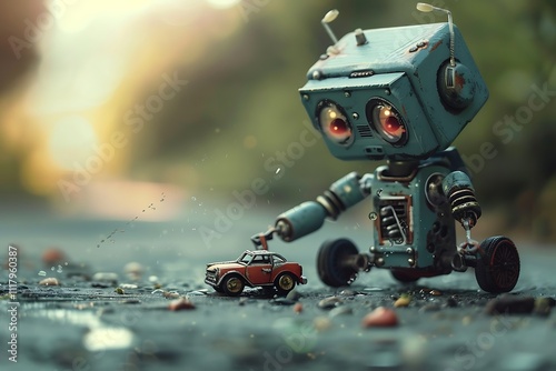 robot with toy car