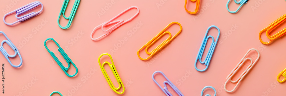 Colorful Paper Clips on Light Pink Background Colorful Paper Clips on Light Pink Background
