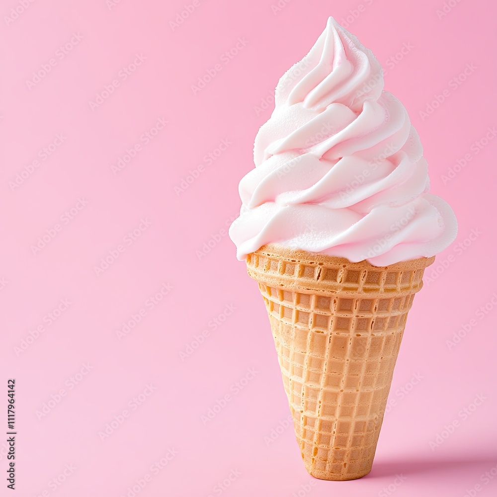 Ice cream in a cone on a solid pastel background. Wallpaper, banner, background. Ice cream in a cone on a solid pastel background. Wallpaper, banner, background.