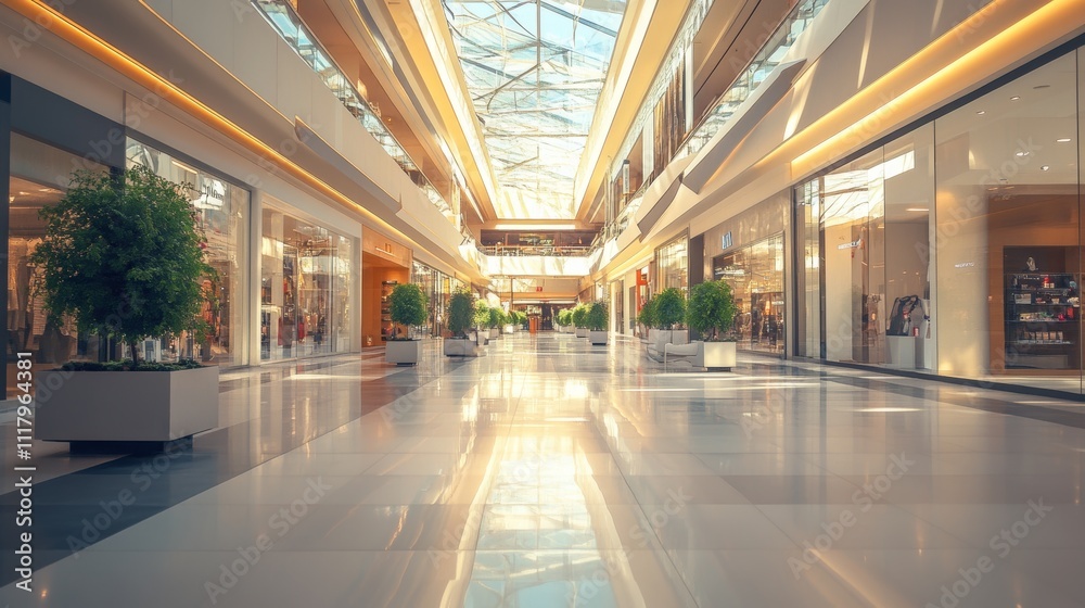 A spacious shopping mall with modern architecture and bright lighting, featuring retail spaces and greenery. A spacious shopping mall with modern architecture and bright lighting, featuring retail spaces and greenery.