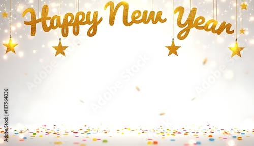 Elegant Golden Star Garland with Lights and Confetti, Featuring 