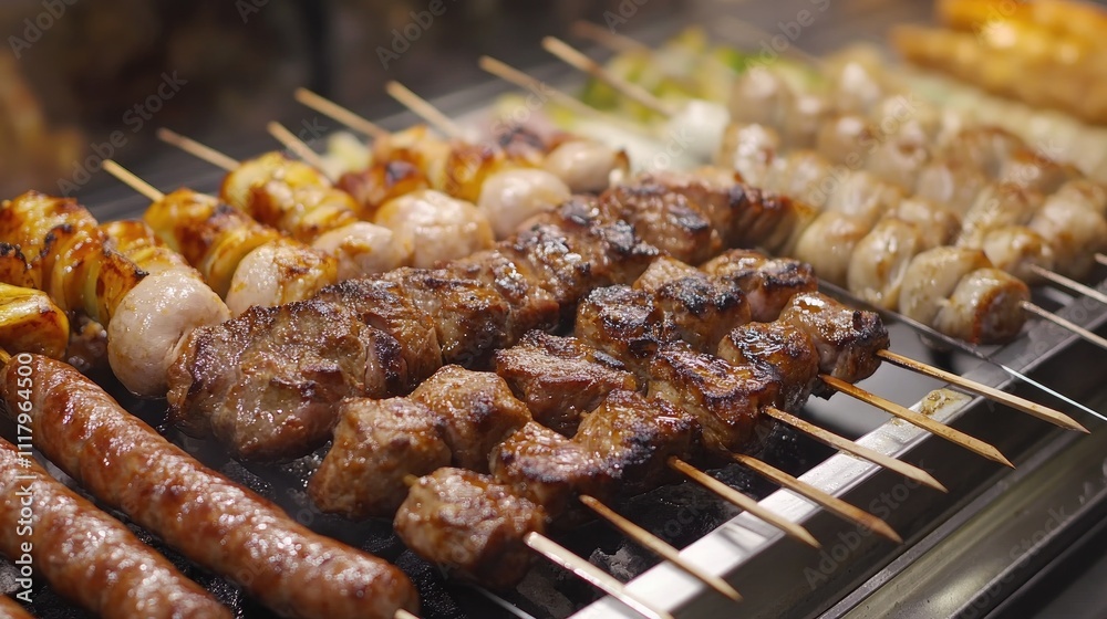Grilled Skewers Assortment Delicious Food Barbecue Feast Grilled Skewers Assortment Delicious Food Barbecue Feast
