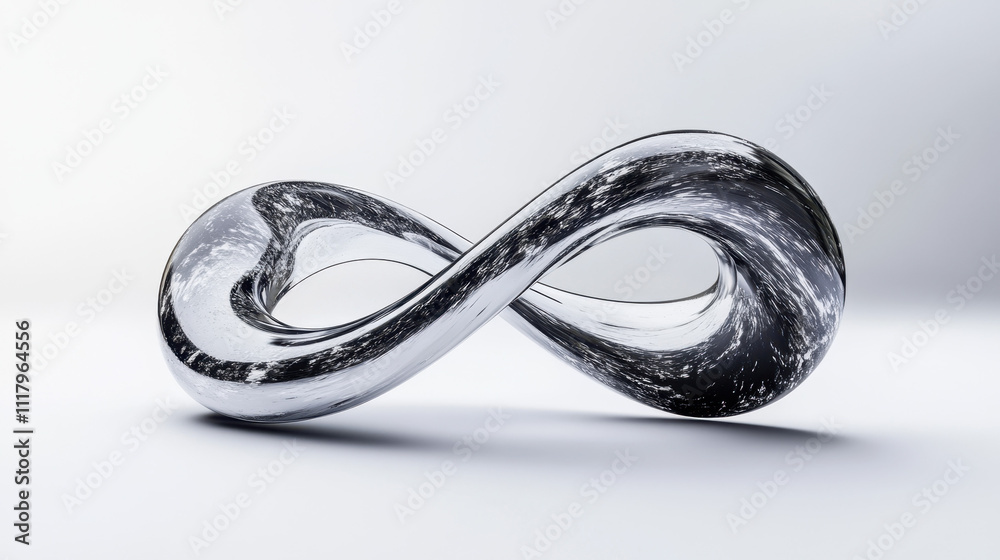 Sleek chrome infinity symbol with a reflective surface on a white background, embodying elegance and eternity. Sleek chrome infinity symbol with a reflective surface on a white background, embodying elegance and eternity.