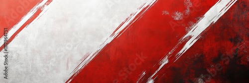 Red and White Diagonal Stripes on Grunge Background. AI generated illustration