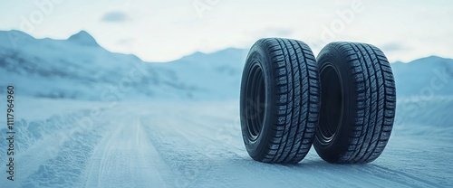 Winter Tires on Snowy Road. AI generated illustration