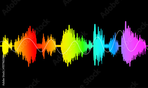 Abstract background, digital equalizer bar graph, digital graphic illustration, frequency graph, sound wave, gradient color bar.
