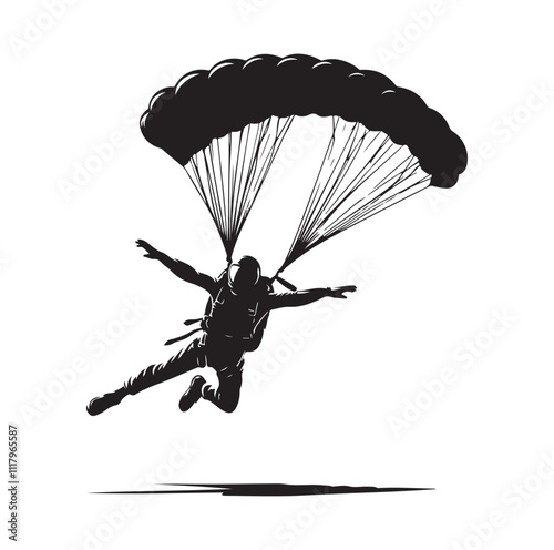 Skydiver  parachuting silhouette vector illustration 