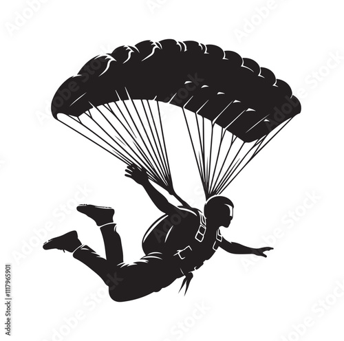 Skydiver  parachuting silhouette vector illustration 