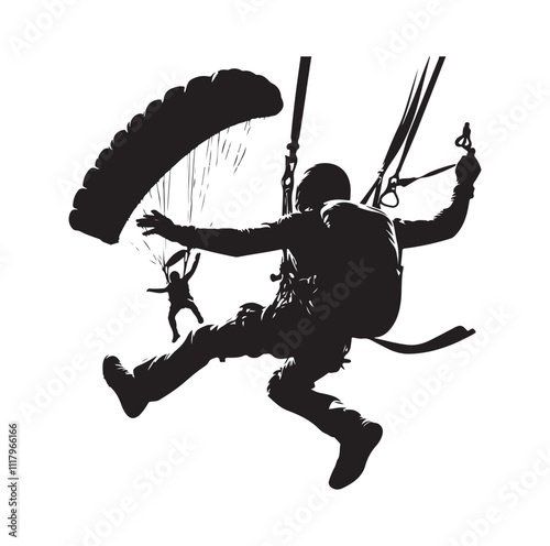 Skydiver  parachuting silhouette vector illustration 