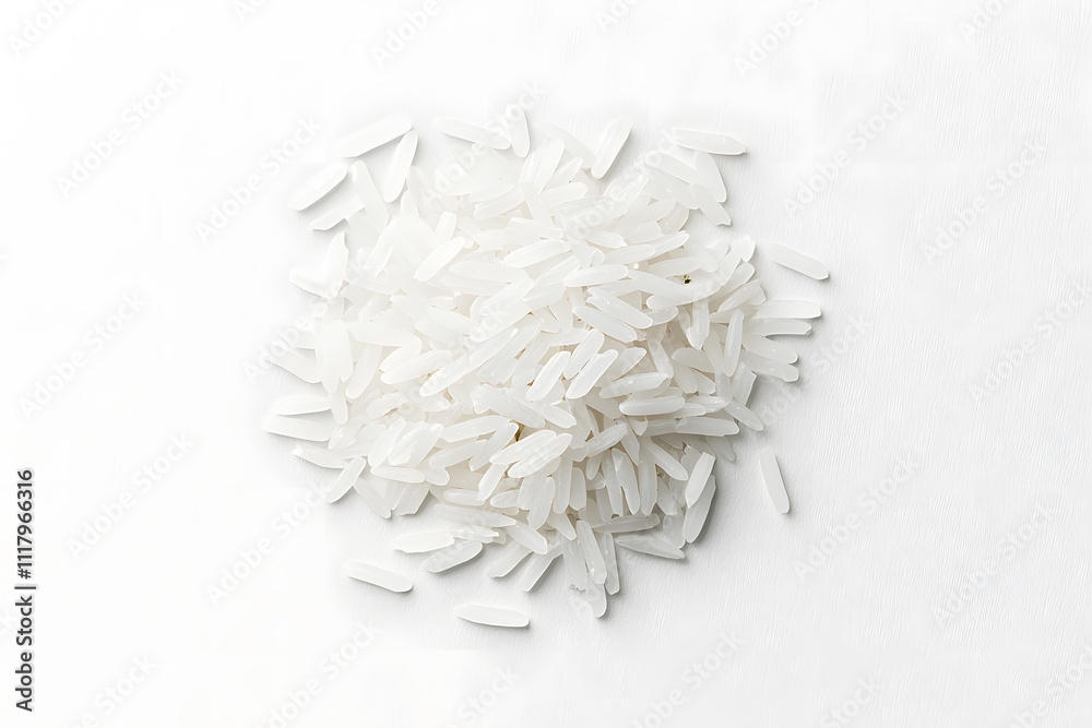 Photo image of a pile of white rice on a white background Photo image of a pile of white rice on a white background