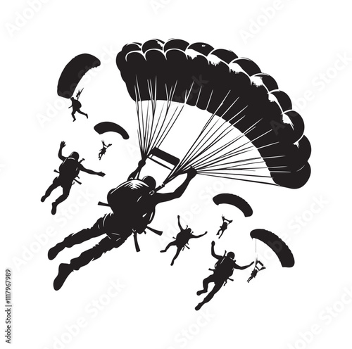 Skydiver  parachuting silhouette vector illustration 