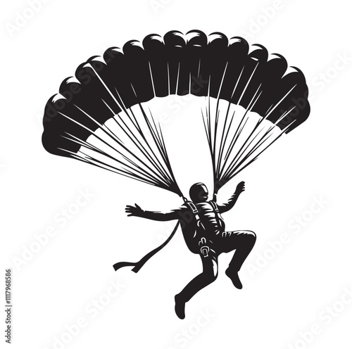 Skydiver  parachuting silhouette vector illustration 