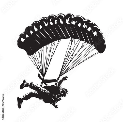 Skydiver  parachuting silhouette vector illustration 