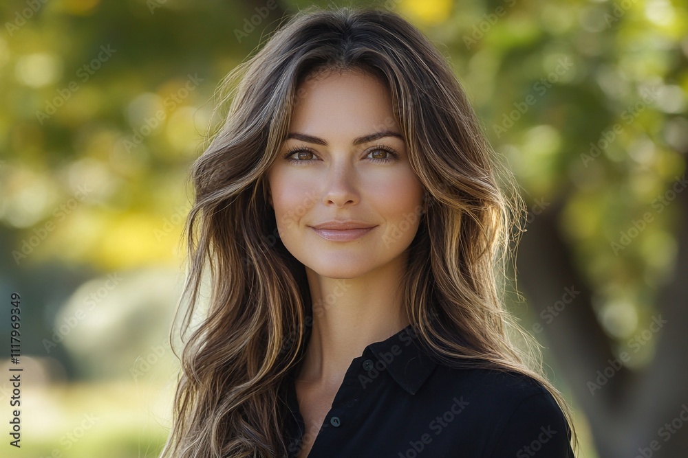 Headshot of a woman, smiling and confident, with long brown hair, wearing a black button-up shirt in front of a park background.
Headshot of a woman, smiling and confident, with long brown hair, wearing a black button-up shirt in front of a park background.