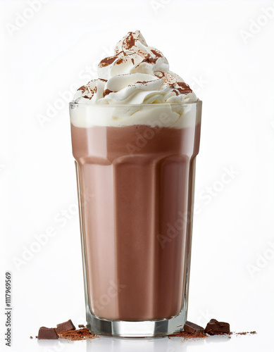 Iced cafe mocha with cream and chocolate cocoa powder