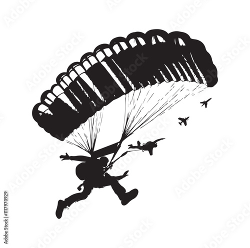 Skydiver  parachuting silhouette vector illustration 