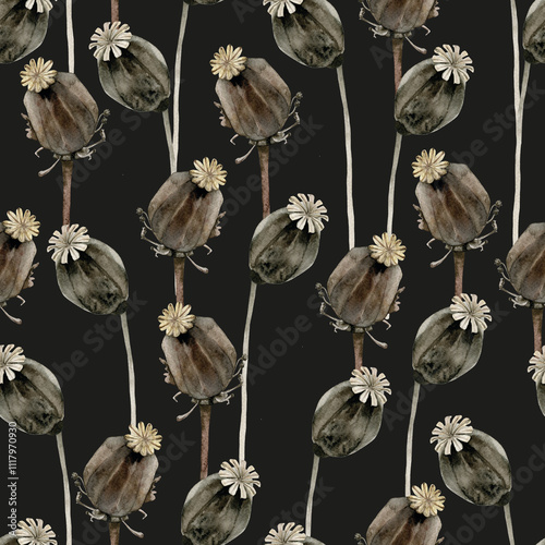 seamless pattern with watercolor pattern of poppy boxes