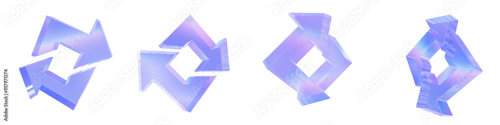 Set of 4 3d glass combine left and right arrows shape with aberration effect isolated on a transparent background. Blue tone. 3d transparent elements for graphic design. Set of 4 3d glass combine left and right arrows shape with aberration effect isolated on a transparent background. Blue tone. 3d transparent elements for graphic design.