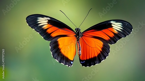 A vibrant butterfly with orange and black wings perched in a natural setting.