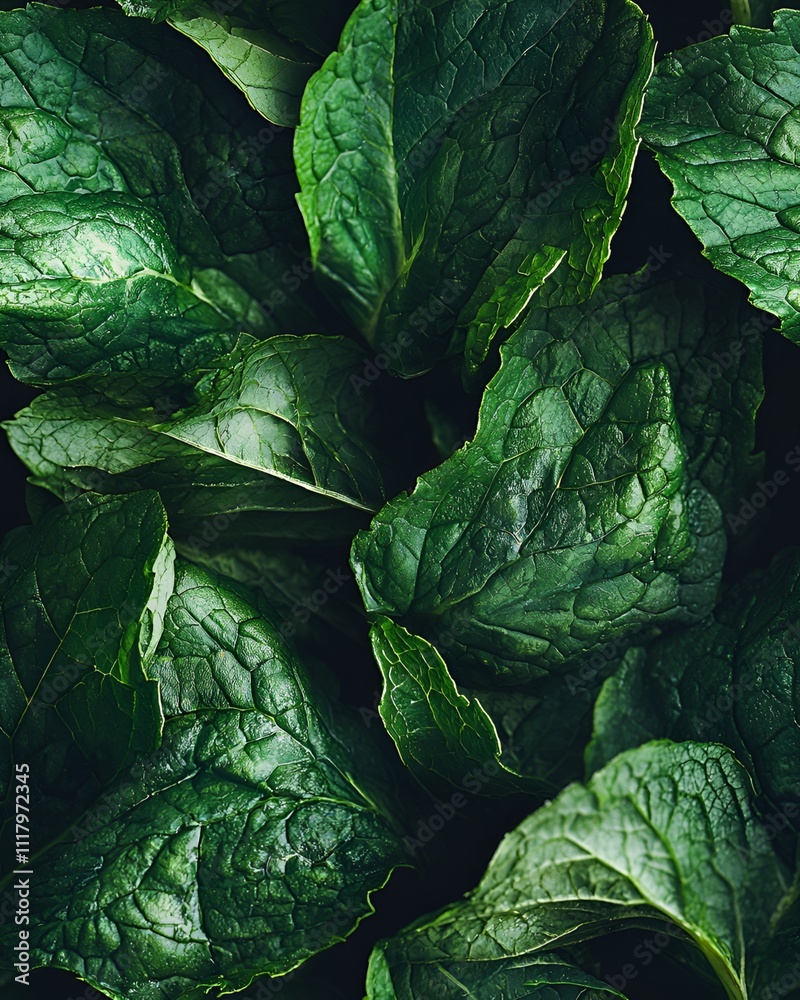 Background closeup of textured green mint leaves Background closeup of textured green mint leaves