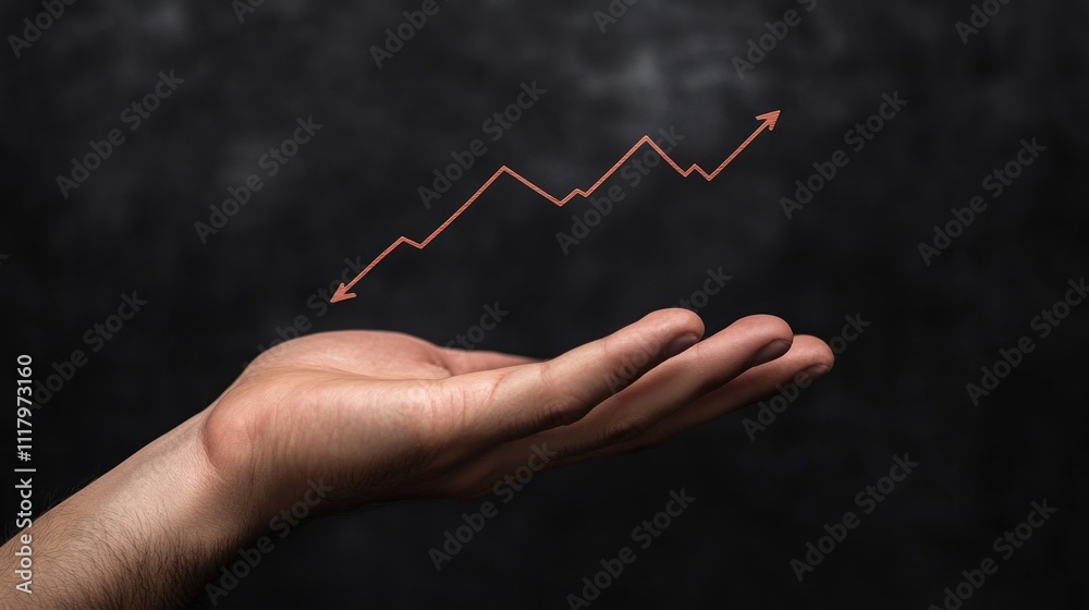 Hand holding upward trending graph. Hand holding upward trending graph.