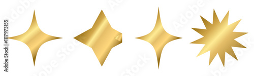 Shining golden stars emoji set.3d style gold star icon,twinkle social media platform symbol on transparent background. Vector illustration EPS 10