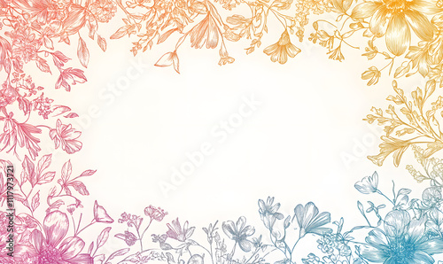 Creative 2D Doodle Floral Illustrations Text Space for Versatile Designs, Greeting Cards, Invitations