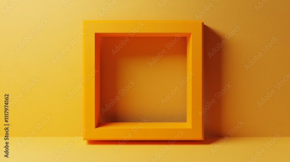 Orange frame on yellow wall, minimalist design, empty space. Orange frame on yellow wall, minimalist design, empty space.