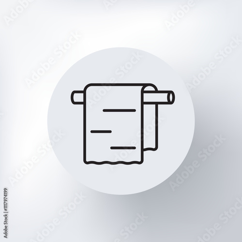 Linear icon of a towel hanging on a pipe, minimalist design, in a circle on a light background.